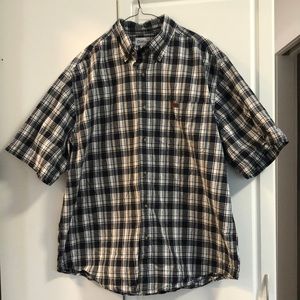 Carhartt shirt Men's large L blue white yellow plaid short sleeve button up EUC